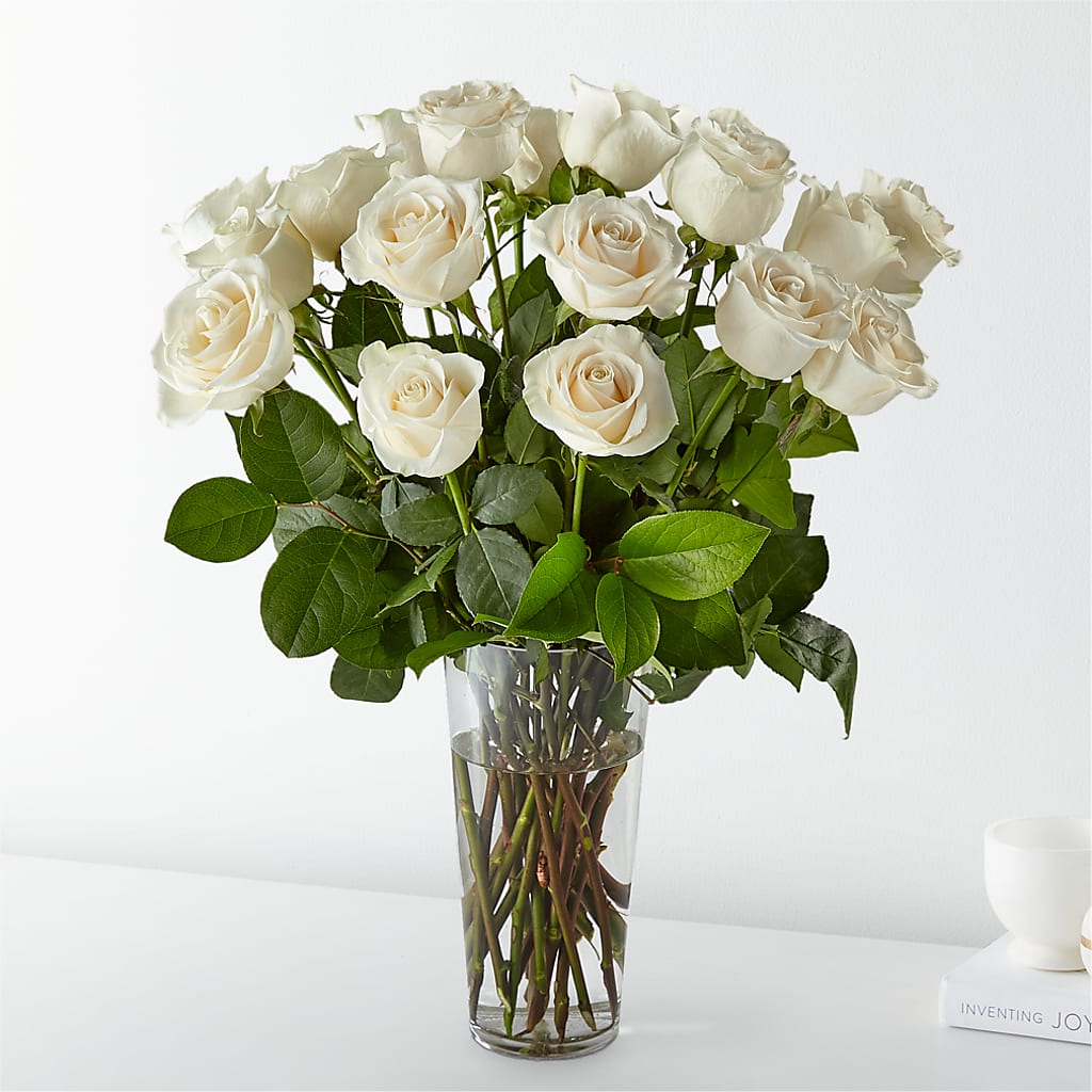 Long Stem White Rose Bouquet – Green Leaf, West Springfield MA