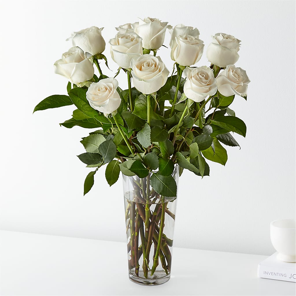Long Stem White Rose Bouquet – Green Leaf, West Springfield MA