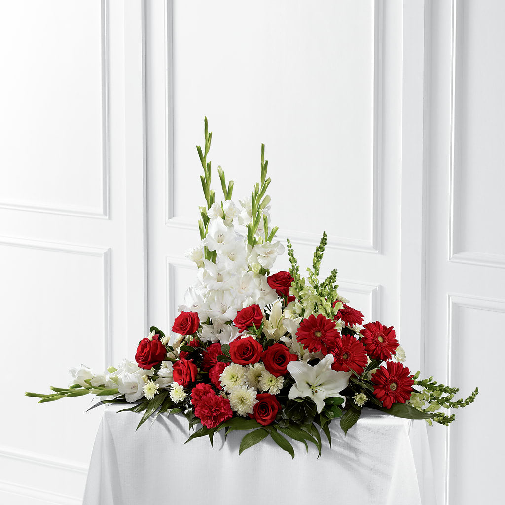 Crimson & White Arrangement – Green Leaf, West Springfield MA
