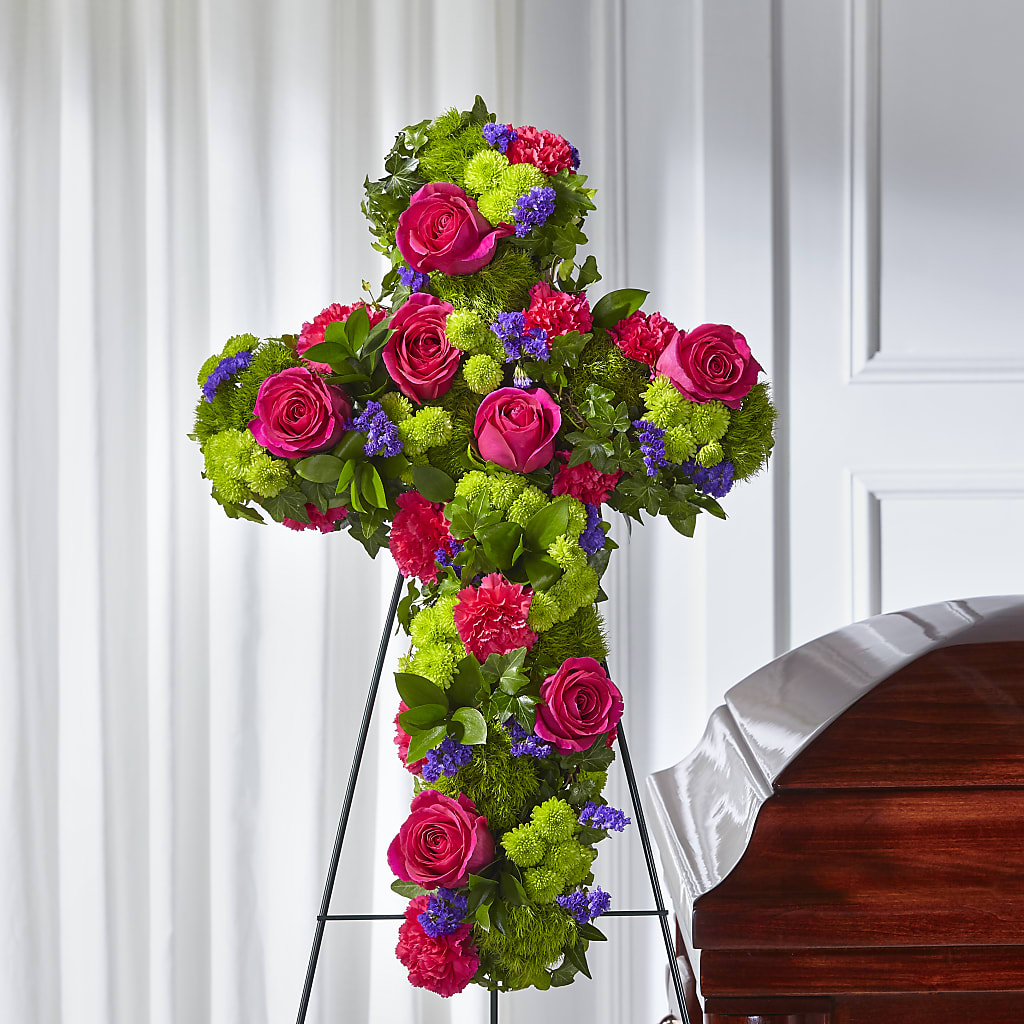 Tribute Rose Floral Cross – Green Leaf, West Springfield MA