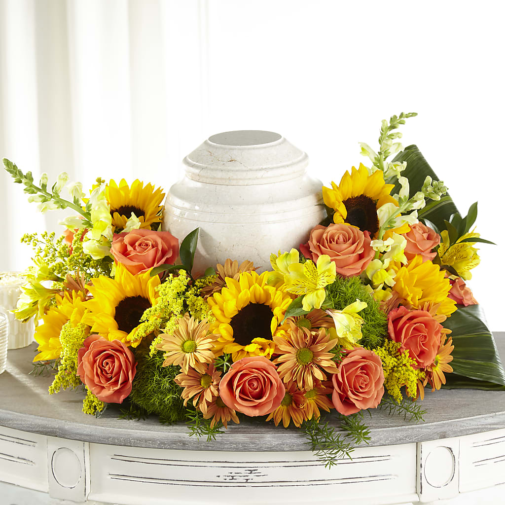 Faithful Sunflower Cremation Adornment – Green Leaf, West Springfield MA