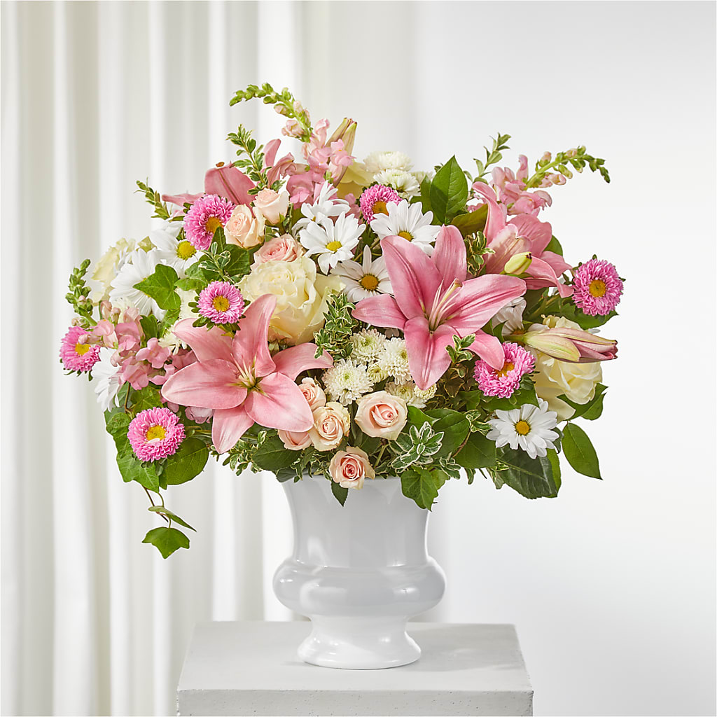 Empathetic Blooms Urn Arrangement – Green Leaf, West Springfield MA
