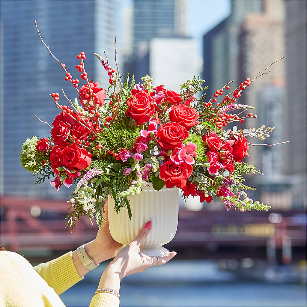 Big Red Bow Bouquet –  Green Leaf, West Springfield MA