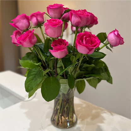 Long Stem Pink Rose Bouquet –  Green Leaf, West Springfield MA