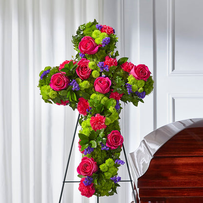 Tribute Rose Floral Cross –  Green Leaf, West Springfield MA