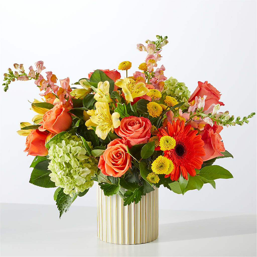 Autumn Sunshine Bouquet with Ivory Vase –  Green Leaf, West Springfield MA
