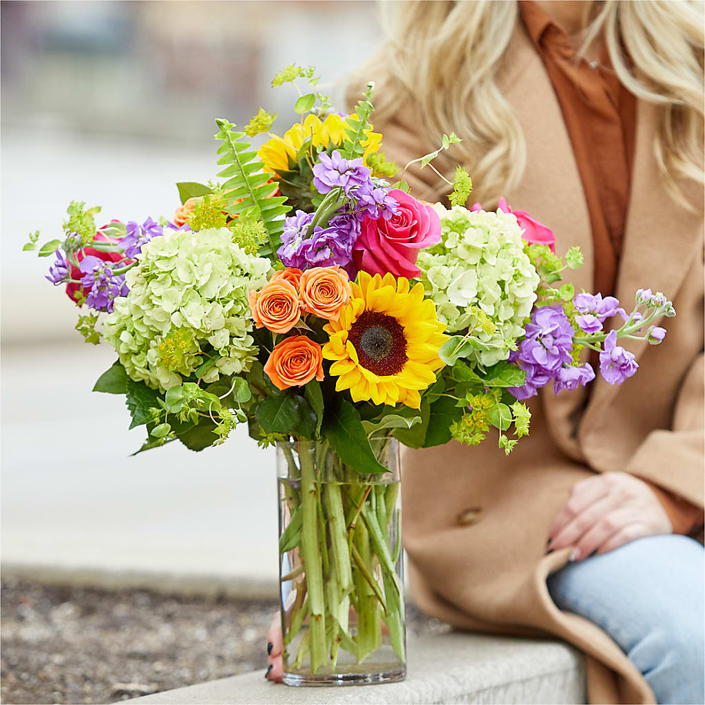 Vibrant Greetings Bouquet –  Green Leaf, West Springfield MA