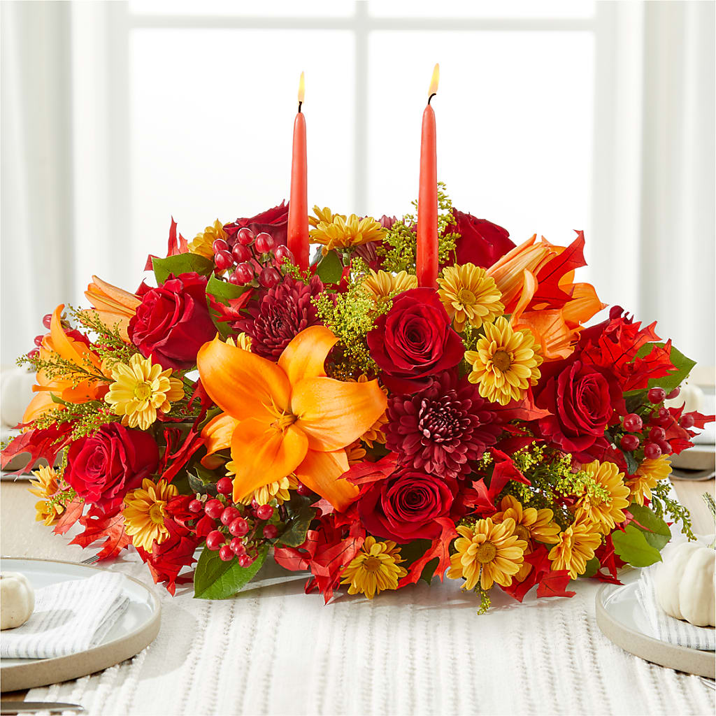 Autumn's Embrace Centerpiece –  Green Leaf, West Springfield MA
