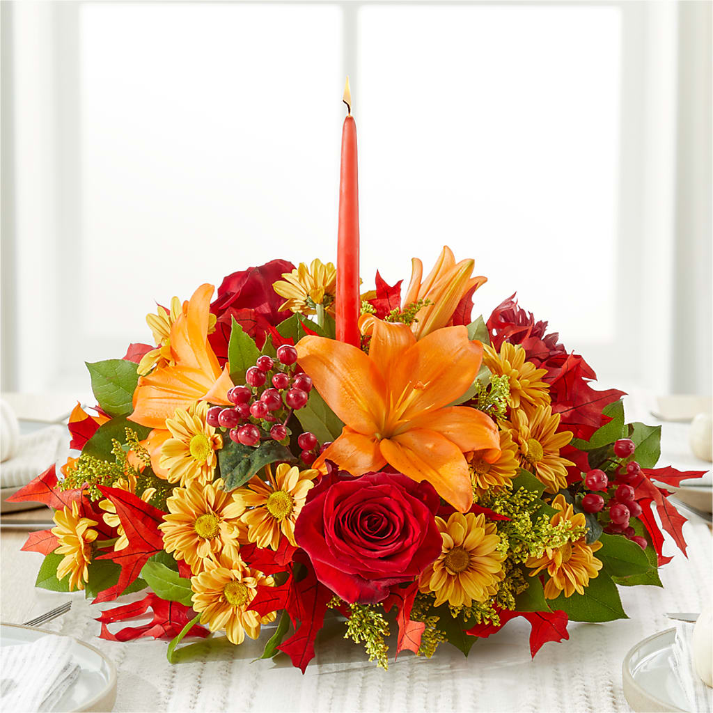 Autumn's Embrace Centerpiece –  Green Leaf, West Springfield MA
