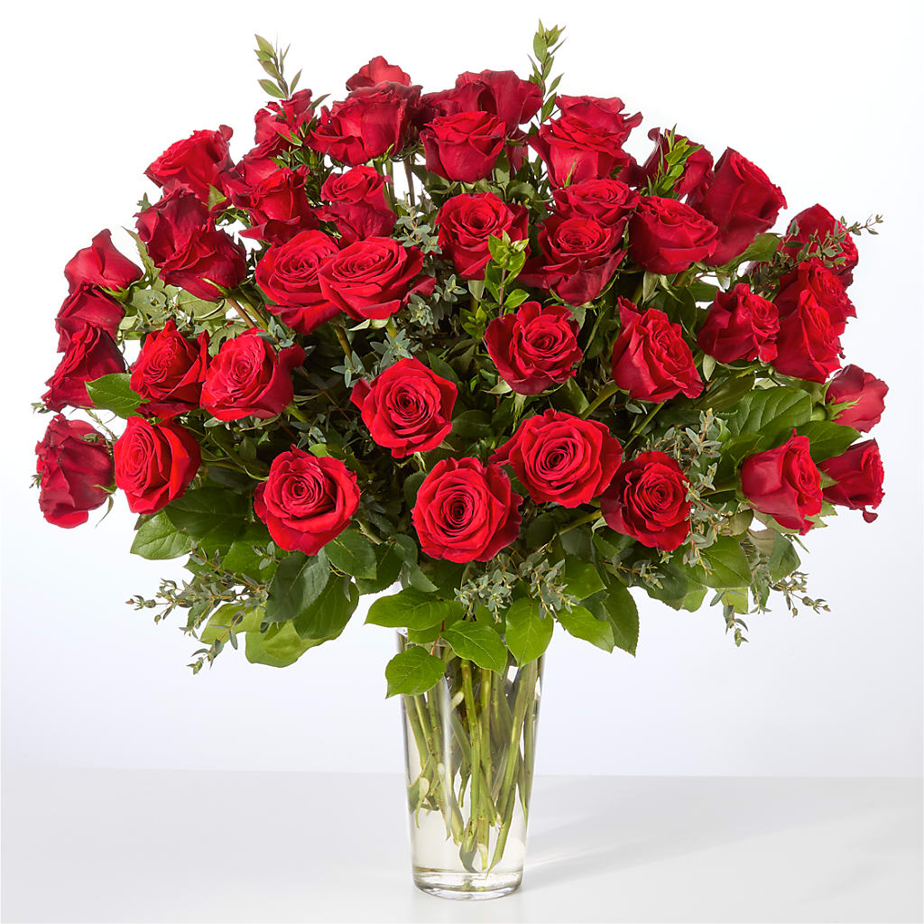 Forever Yours Fifty Stem Red Rose Bouquet –  Green Leaf, West Springfield MA